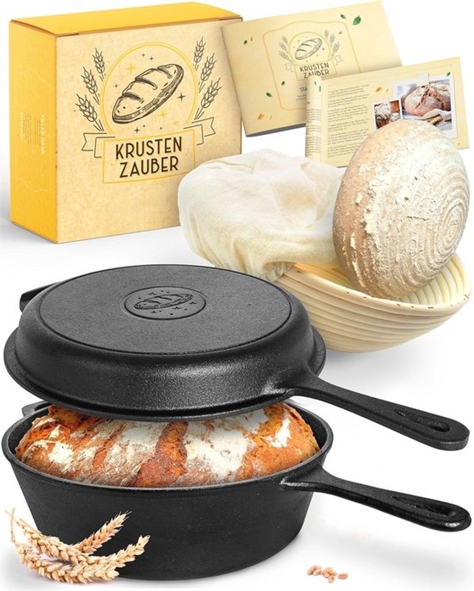 Gietijzeren Broodpan 26cm met Deksel en Rijsmand - Ideale Pan voor Brood Bakken