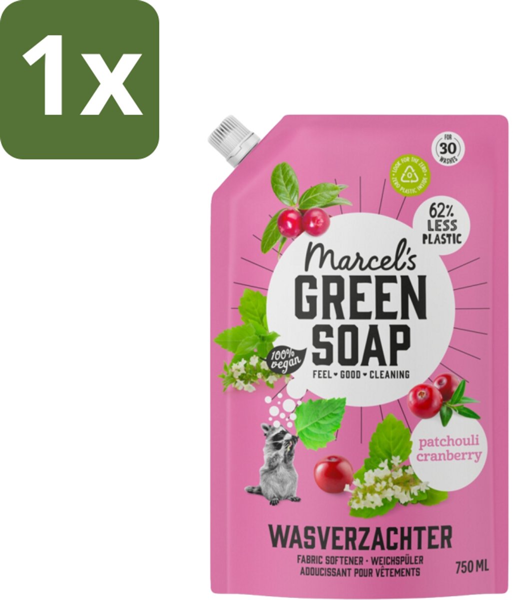 Marcel’s Green Soap – Wasverzachter – Patchouli & Cranberry - Navulling – 750 ml - 1 stuk