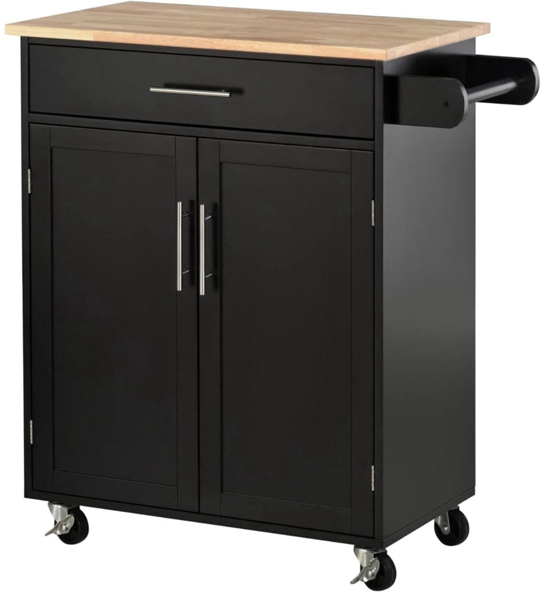 Klarven® Keukeneiland Zwart - Op Wielen, Verplaatsbaar - Groot Werkblad, Kast met Dubbele Deuren en Lade - B 83 x D 45 x H 92 cm