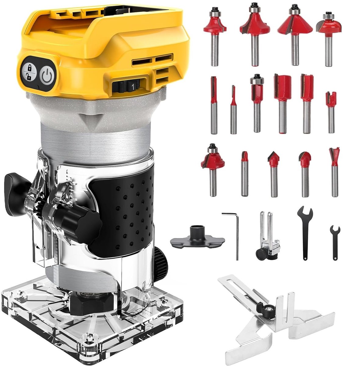 Draadloze Router voor Houtbewerking, 20V 800W, Draagbare Borstelloze Frees, 15 Frees 1/4 Inch, Ideaal voor Houtbewerking en Klussen