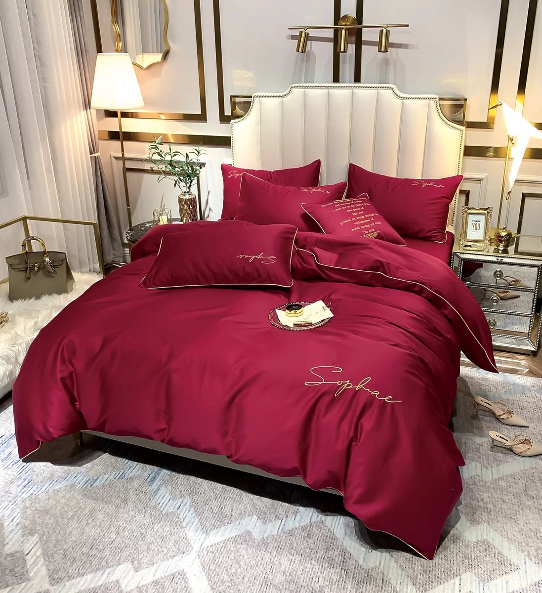 Luxe Rode Microvezel Beddengoed Set 140x200 met Borduurwerk