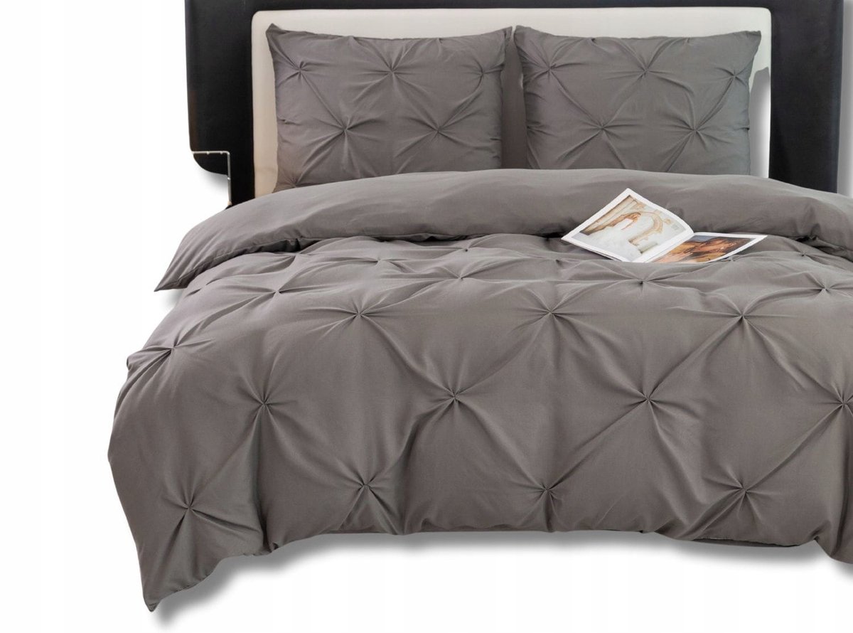 Luxe Dekbedovertrekset 160x200cm Grijs met Ruches - Katoen Satin