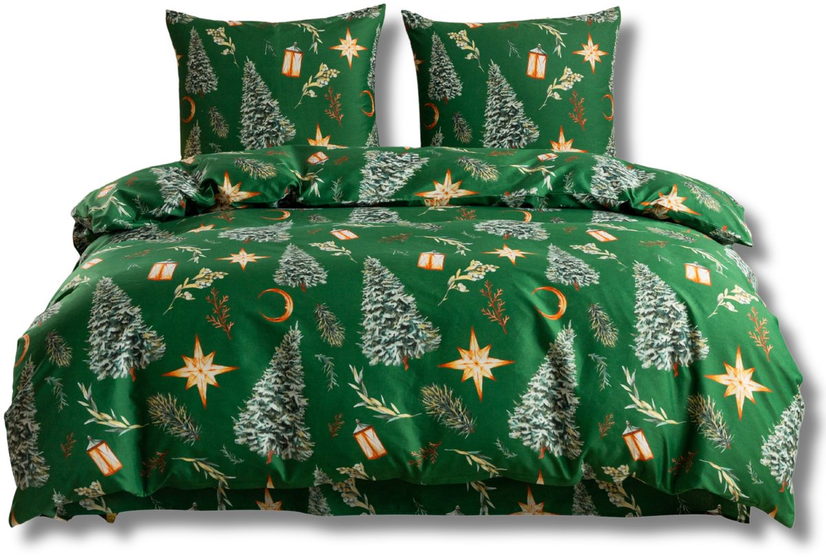 Kerst 3D Dekbedovertrek Set 140x200cm - Sterren & Kerstbomen
