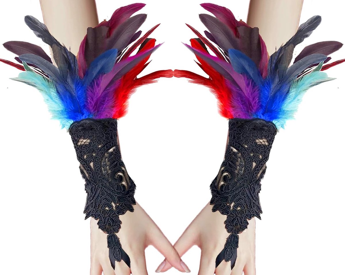 Retro Kanten Vederhandschoenen voor Dames, Gothic Stijl, Vingerloze Handschoenen voor Halloween, Feestjes en Kostuums