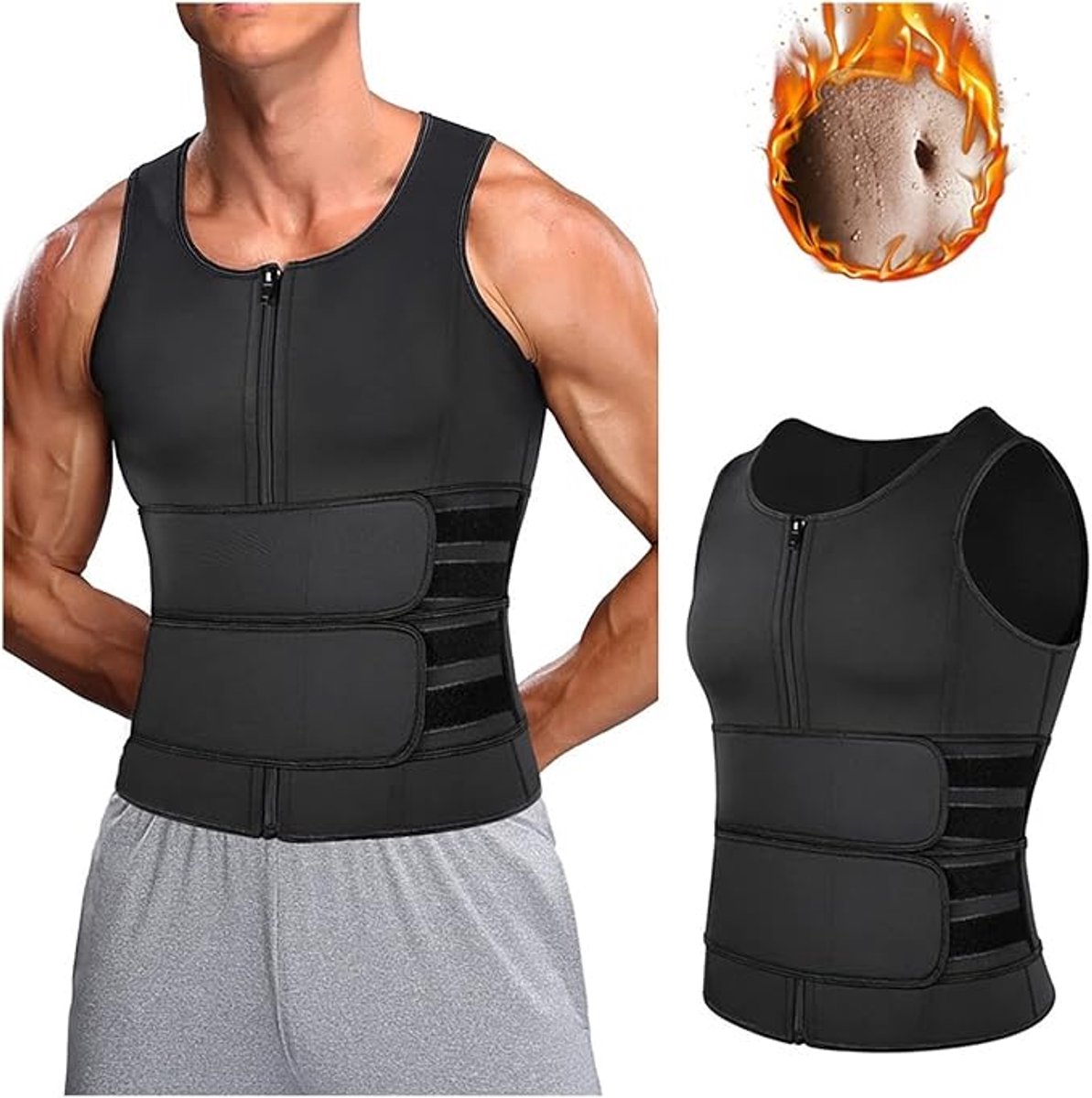 KZQ Saunapak Voor Heren Vochtafvoerend En Vormgevend, Fitness Shapewear Met Afslankend Effect, Sauna T-Shirt Met Waist Trainer Functie Voor Training En Wellness, Ademend Saunavest In Maat XXL