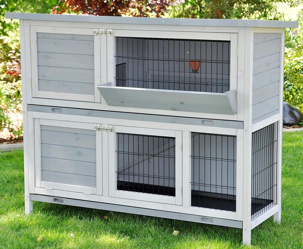 Konijnenhok - Dierenverblijf - Huisdieren Huisvesten - Dubbele Verdieping - 122 x 50 x 103 cm - Grijs