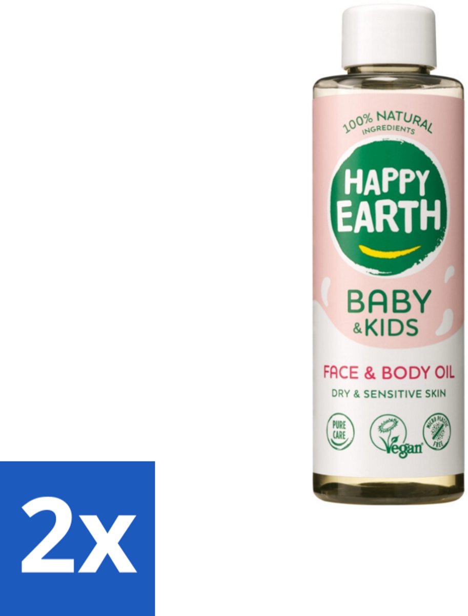 2 x Happy Earth – Face & Body Oil – 100% Natuurlijk Baby & Kids – 150 ml - Babyolie - Gezichtsolie - Lichaamsoil - Natuurlijke Huidverzorging - Babymassageolie