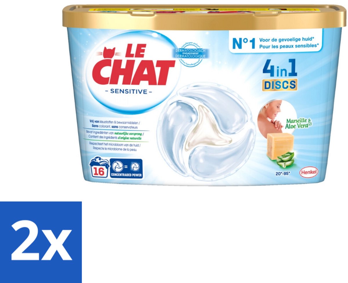 2 x Le Chat – Wascapsules – Sensitive – 16 stuks per verpakking - Wasmiddelcapsules - Hypoallergen - Gevoelige Huid - Dermatologisch Getest - Milieuvriendelijk