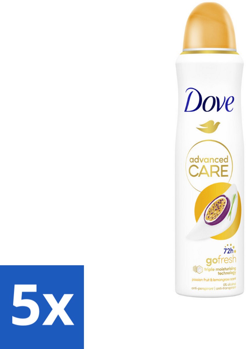 5 x Dove – Deodorant Spray – Passievrucht & Citroengras – 150 ml - Anti-transpirant Spray - Passievrucht En Citroengras - 48 Uur Bescherming - Deodorant Spray - Fruitige Geur
