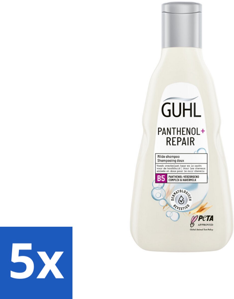 5 x Guhl – Shampoo – Panthenol+ Repair – 250 ml - Panthenol Shampoo - Herstellende Shampoo - Hydraterende Shampoo - Shampoo Voor Droog Haar - Shampoo Voor Beschadigd Haar