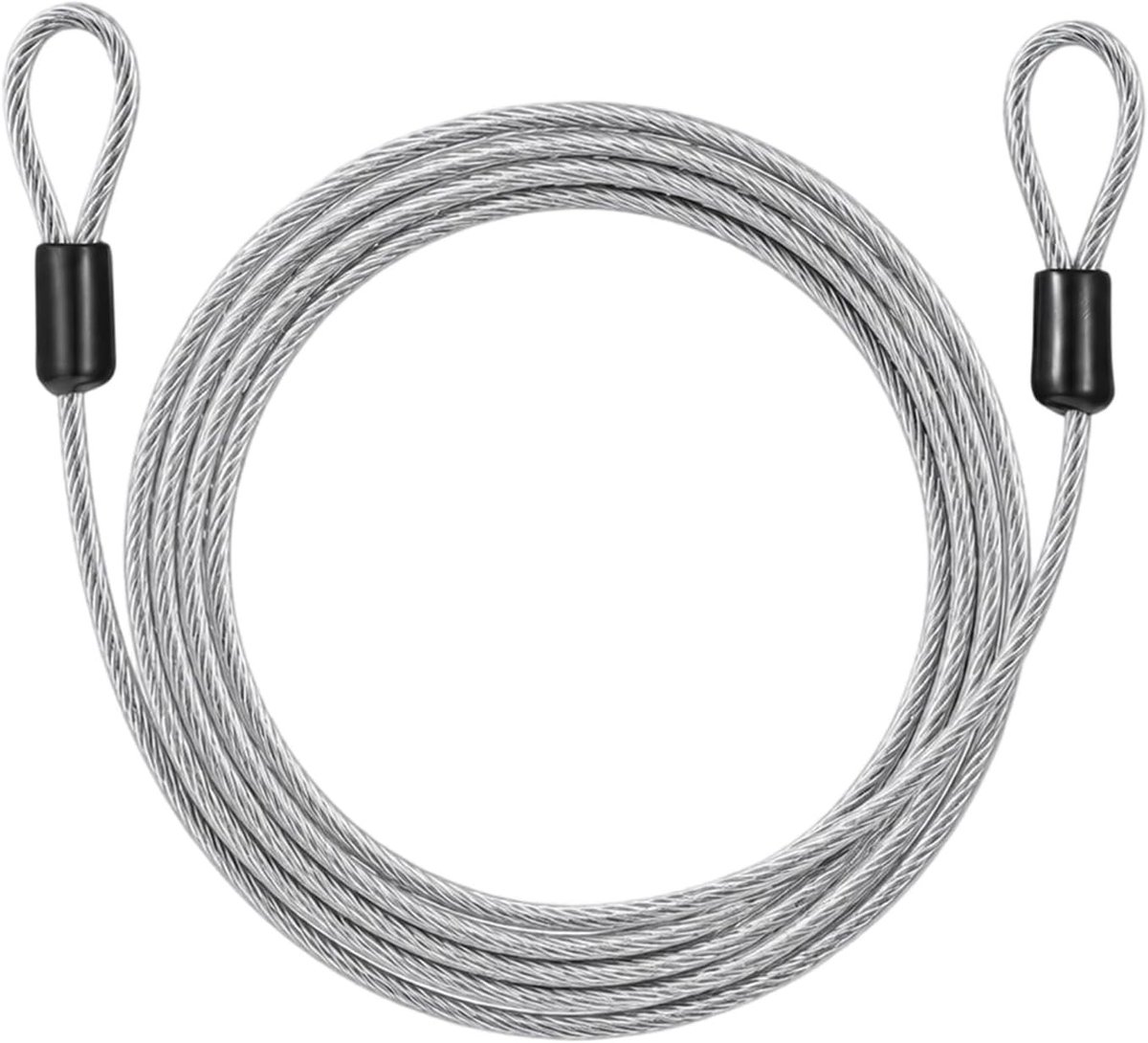 Stalen Loopkabel met Oogjes, 2 m x 4 mm, Veiligheidskabel voor Fietssloten en Fietstrailers, Duurzame Plastic Geïsoleerde Draadlijn