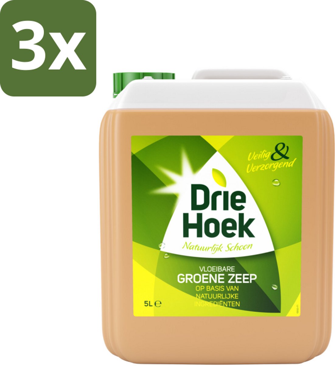 3 x Driehoek – Vloeibare Zeep – Groene Zeep – 5 liter - Vloeibare Groene Zeep - Natuurlijke Schoonmaak - Textiel Reinigen - Steen Reinigen - Parket Reinigen
