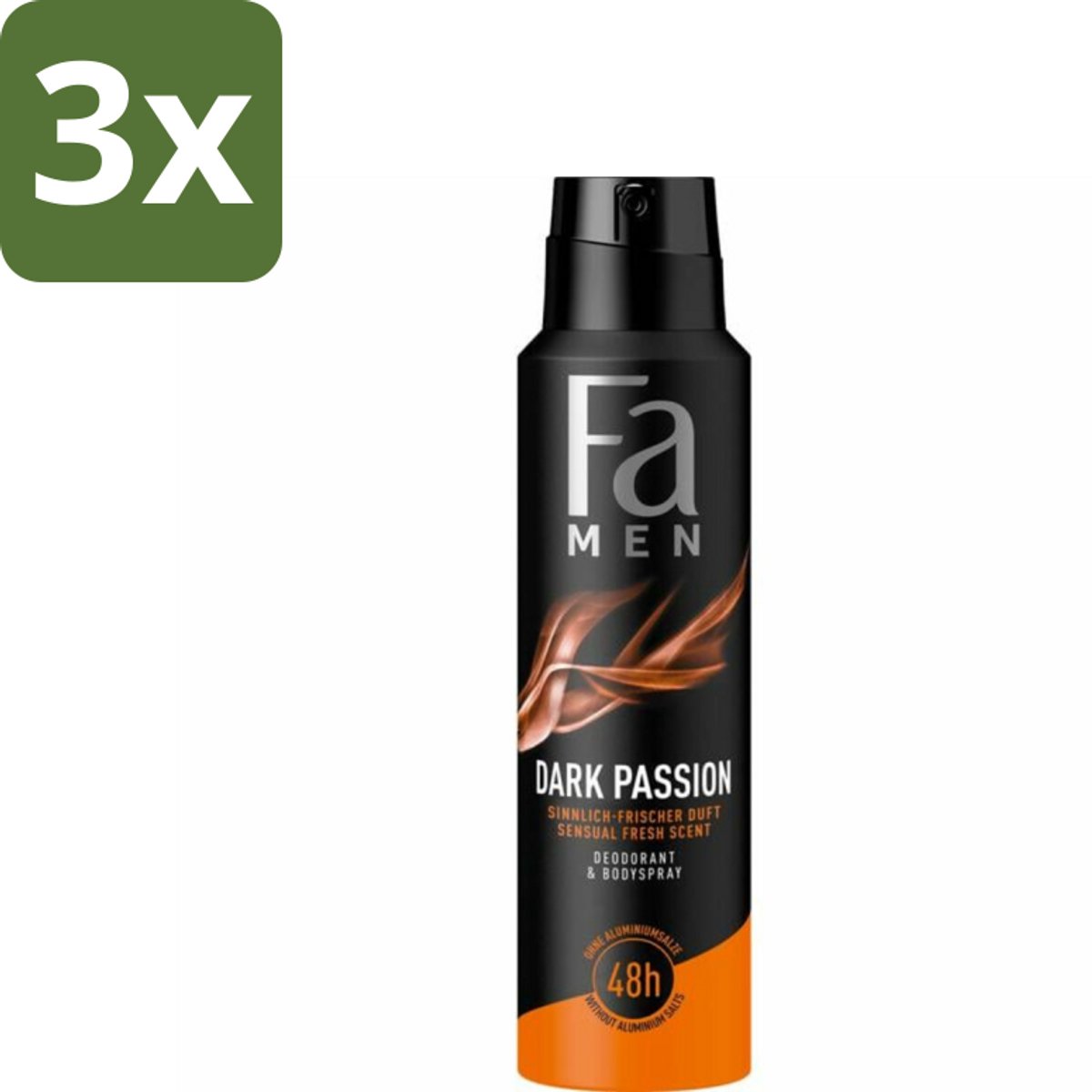 3 x Fa – Deodorant Spray – Men Dark Passion – 150 ml - Deodorant Spray Mannen - Geur Mannen - Zweetvermindering - Geur Spray - Intense Geur
