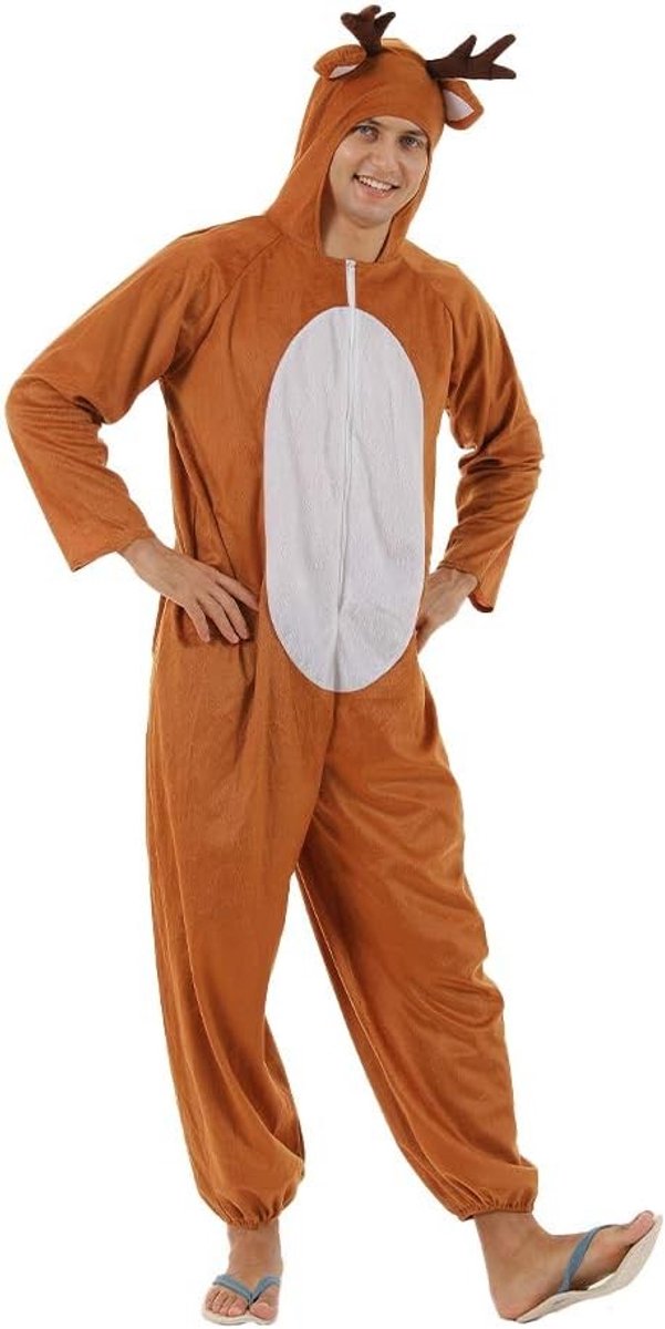 Volwassen Kerstfeest Rendier Kostuum voor Dierenfeest, Unisex Elf Onesie Jumpsuit voor Feestdagen