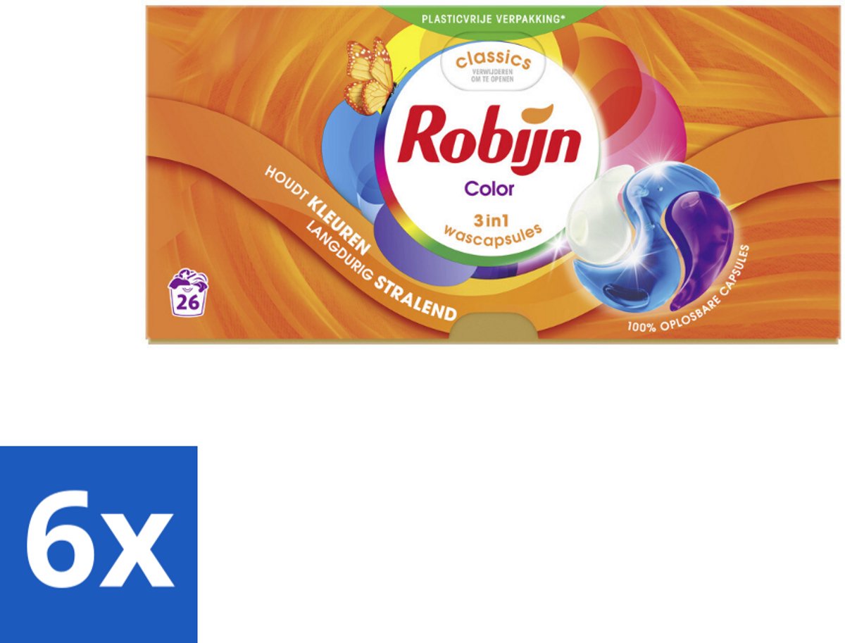6 x Robijn – 3-in-1 Wascapsules – Color - 26 Capsules - Kleurverzorging - Wascapsules - Wasgeur - Wasverzachter - Kleurbehoud