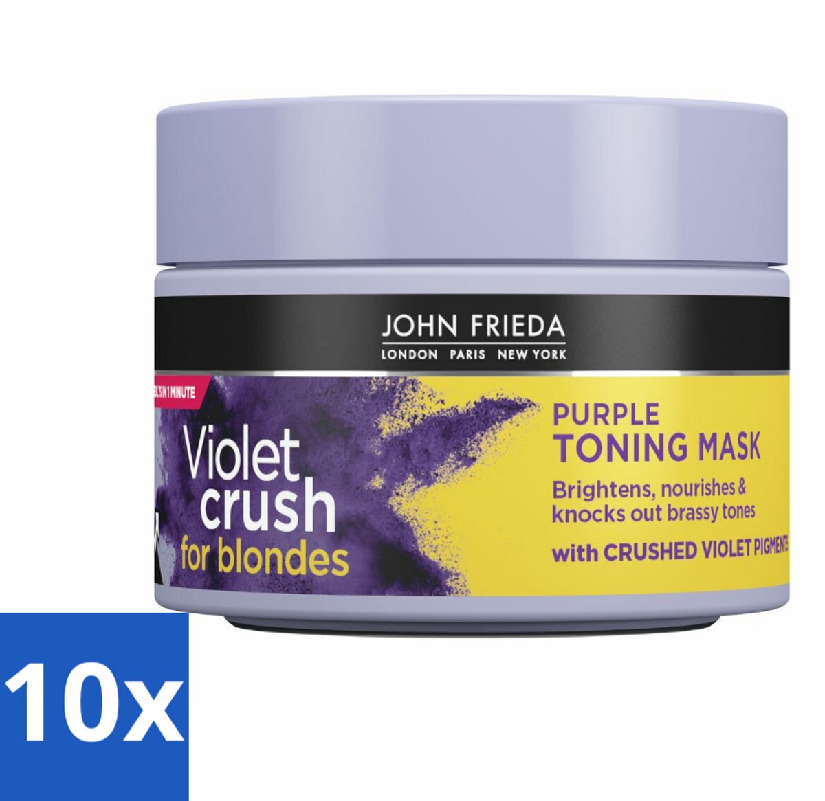 10 x John Frieda – Haarmasker – Violet Crush Purple Toning – Neutraliseert gele tonen – 250 ml - Koffiezetapparaat