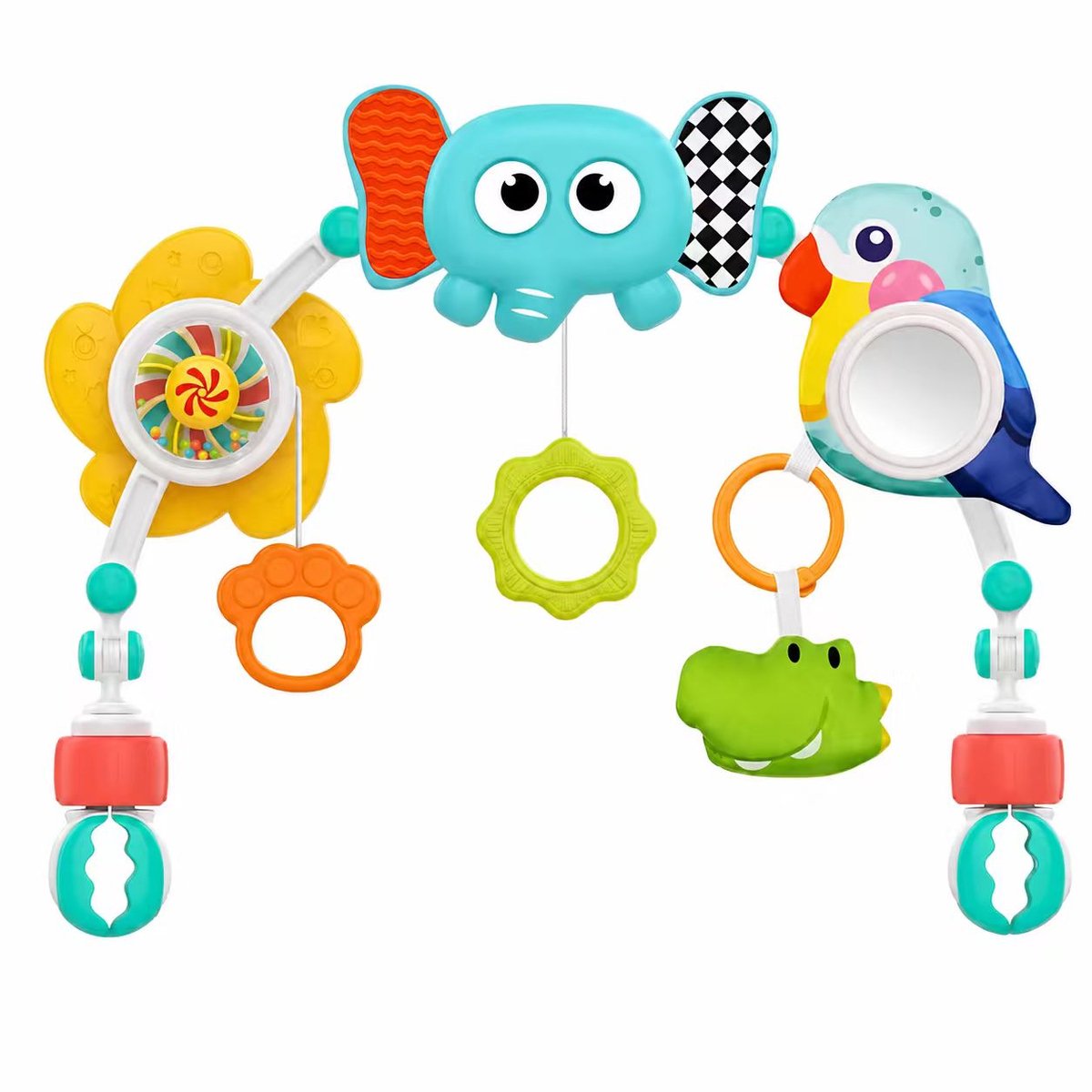 BOTC Wagenspanner - Speelboog - Speelboog voor kinderwagen - Speelgoed voor autostoeltje - Geschikt voor babywiegjes, ledikanten en kinderwagens - Babycadeau - Olifant