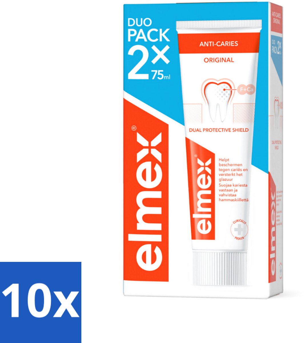 10 x Elmex – Tandpasta – Anti-Cariës – 2x75 ml - Tandpasta Tegen Gaatjes - Aminfluoride - Cariësbescherming - Remineralisatie - Tanden Beschermen