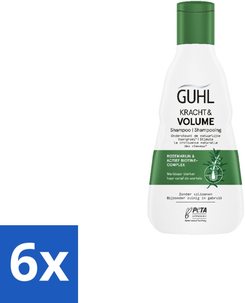 6 x Guhl – Shampoo – Kracht & Volume – 250 ml - Krachtige Shampoo - Volume Shampoo - Haarversterkende Shampoo - Shampoo Voor Dun Haar - Biotine Shampoo