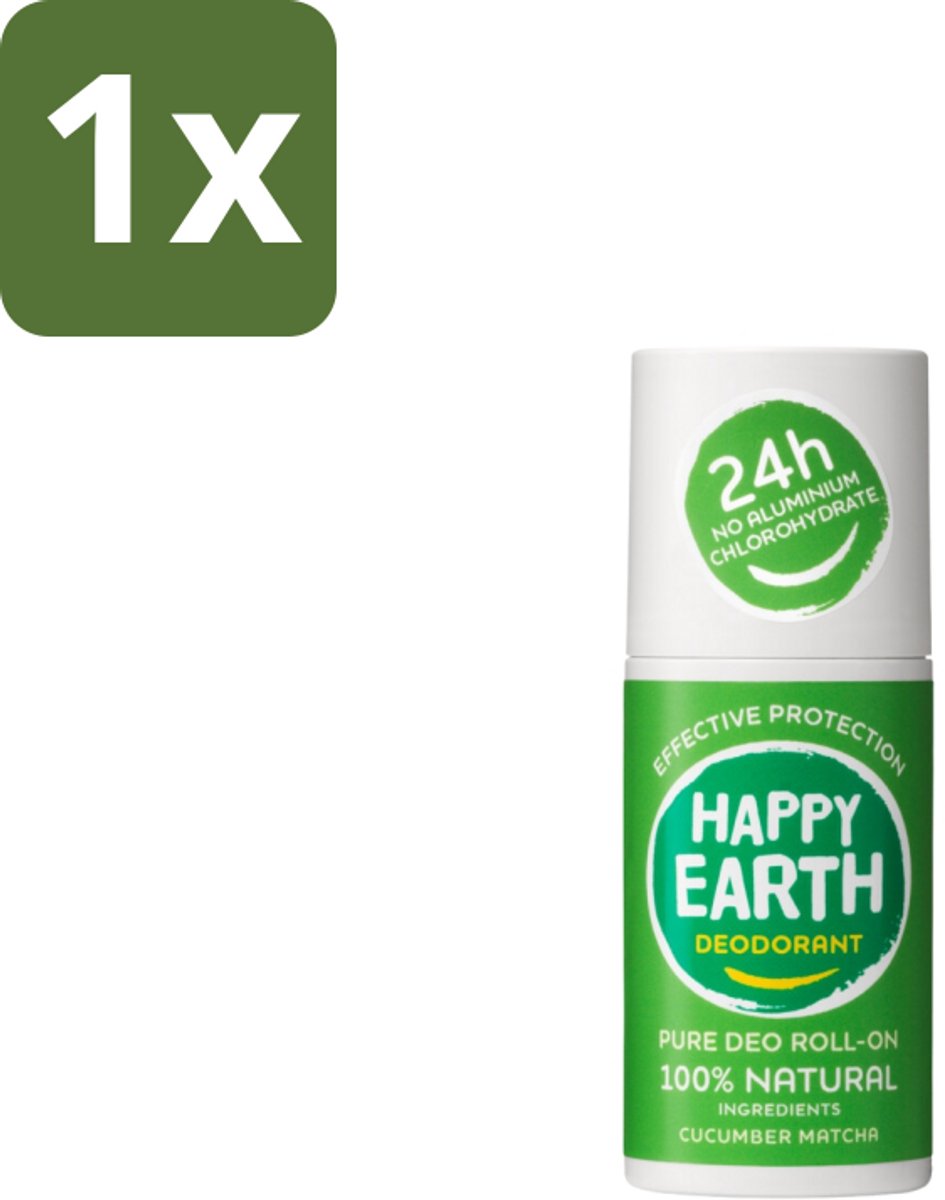 1 x Happy Earth – Deodorant Roll-On – 100% Natuurlijk Cucumber Matcha – 75 ml - Cucumber Matcha Deodorant - Natuurlijke Deodorant - Roll-on Deodorant - Vegan Deodorant - Anti-Geur Deodorant