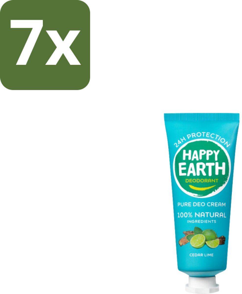 7 x Happy Earth – Deodorant Cream – 100% Natuurlijk Cedar Lime – 40 ml - 100% Natuurlijk Deodorant - Natuurlijke Deodorant Crème - Deodorant Crème Ceder Lime - Frisse Geur - Huidvriendelijk Deodorant