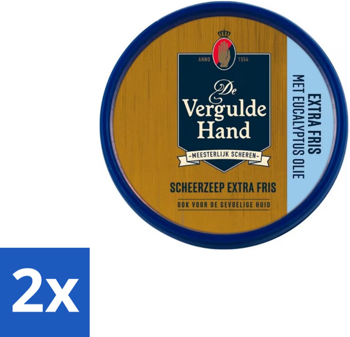 2 x Vergulde Hand - Scheerzeeptablet - Extra Fris - 75 gr - Scheerzeeptablet - Eucalyptusolie - Schuimende Zeep - Scherpe Baard - Scherpe Huid