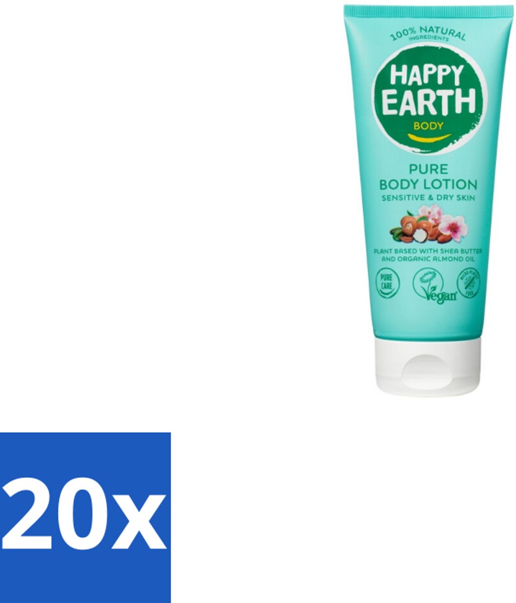 20 x Happy Earth – Bodylotion – 100% Natuurlijk – 200 ml - Voordeelverpakking - 20 stuks