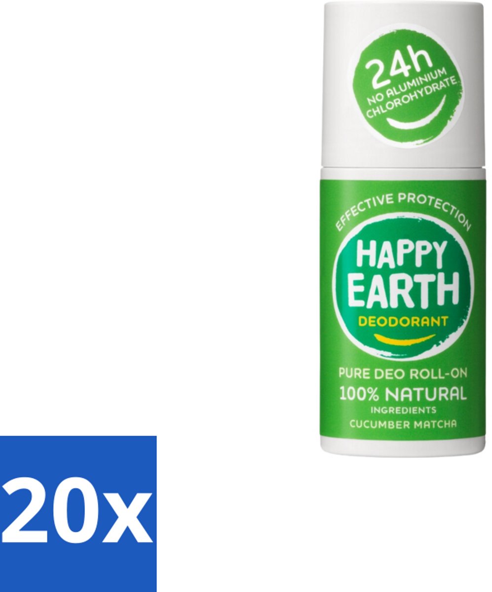 20 x Happy Earth – Deodorant Roll-On – 100% Natuurlijk Cucumber Matcha – 75 ml - Cucumber Matcha Deodorant - Natuurlijke Deodorant - Roll-on Deodorant - Vegan Deodorant - Anti-Geur Deodorant