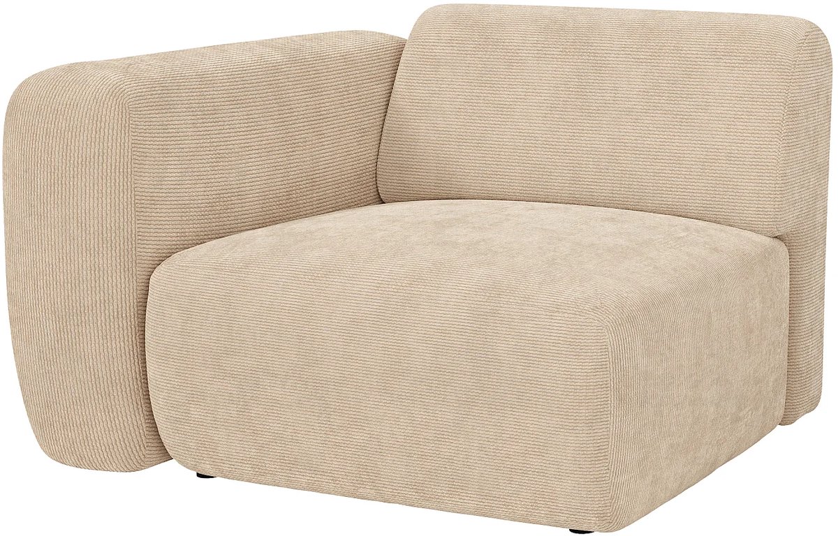 Vente-unique Hoekmodule fauteuil links in beige fijn ribfluweel van Maison Céphy POGNI