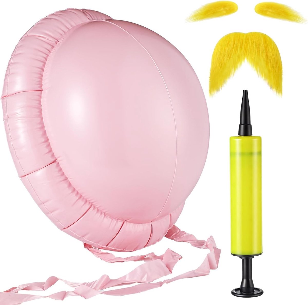 Opblaasbare buik voor Halloween, met gele baard en wenkbrauwen, ideaal voor kostuumfeestjes en cosplay-accessoires