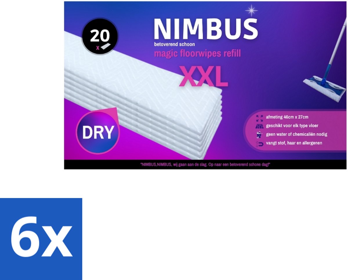 NIMBUS Magic Vloerdoekjes Navulling XXL 20 stuks per verpakking - Voordeelverpakking - 6 stuks