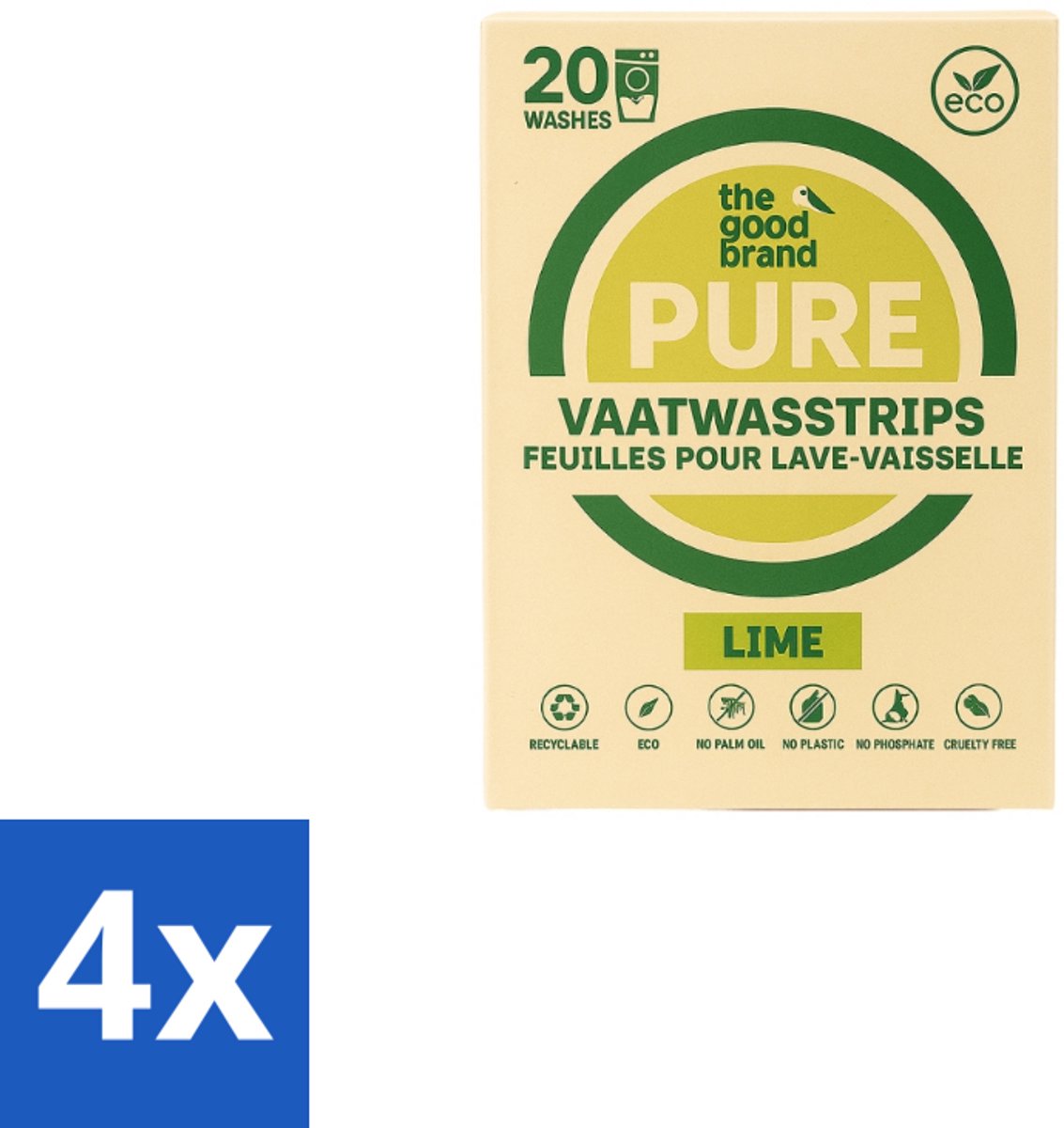 The Good Brand - Vaatwasstrips - Lime- 20 wasbeurten - Voordeelverpakking - 4 stuks