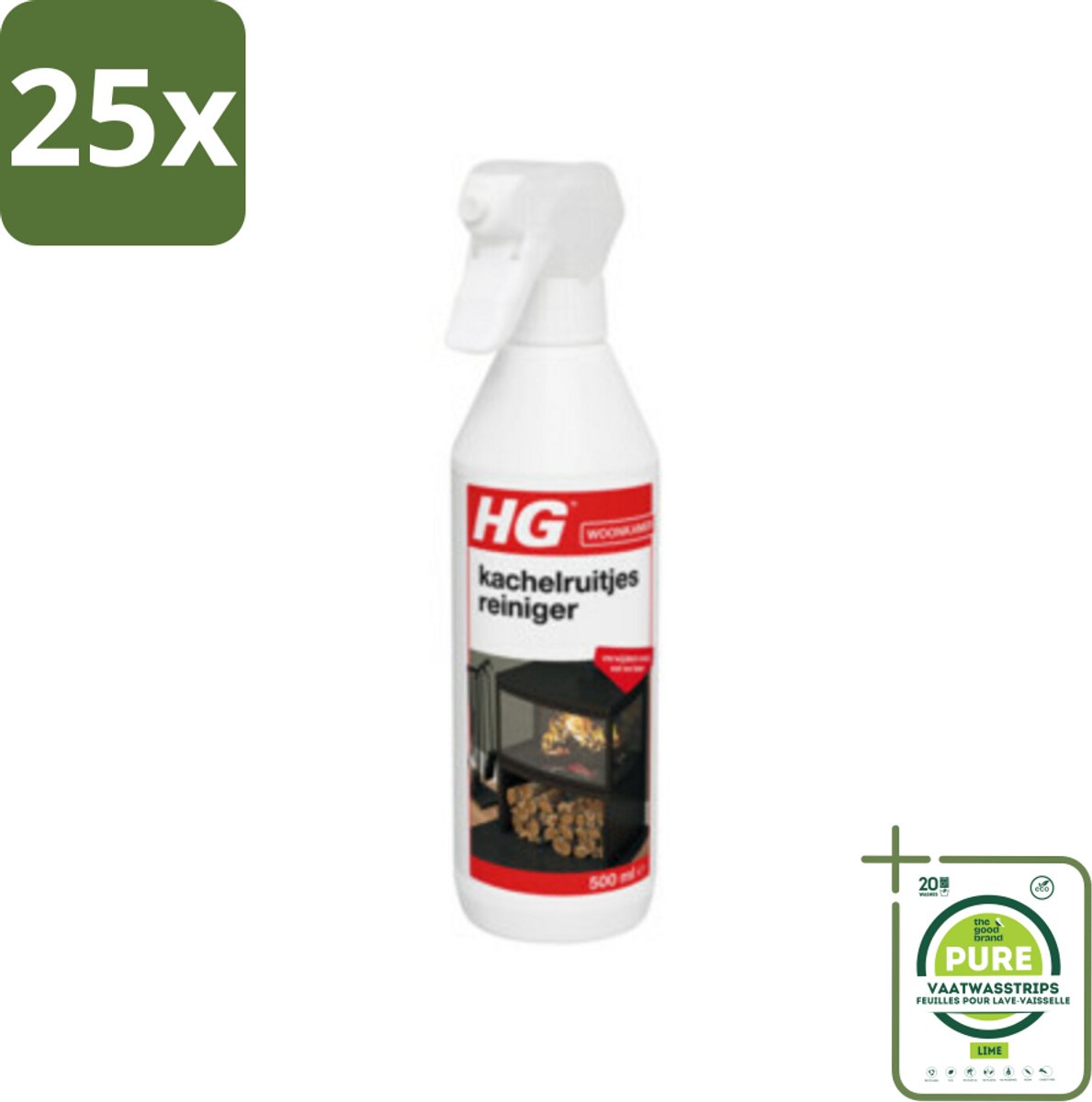 25 x HG Kachelruitjes Reiniger 500 ml - Grootverpakking - Kachelruitjes Reiniger - Roet Verwijderen - Haard Reiniging - Vuil Verwijderen - Kachel Schoonmaken