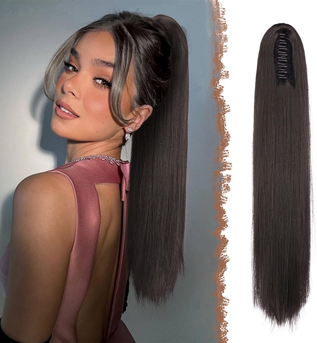 Natuurlijke Lange Ponytail Extension van 80 cm - Donkerbruin Synthetisch Haar voor Vrouwen, Perfect voor Feestjes en Dagelijks Gebruik