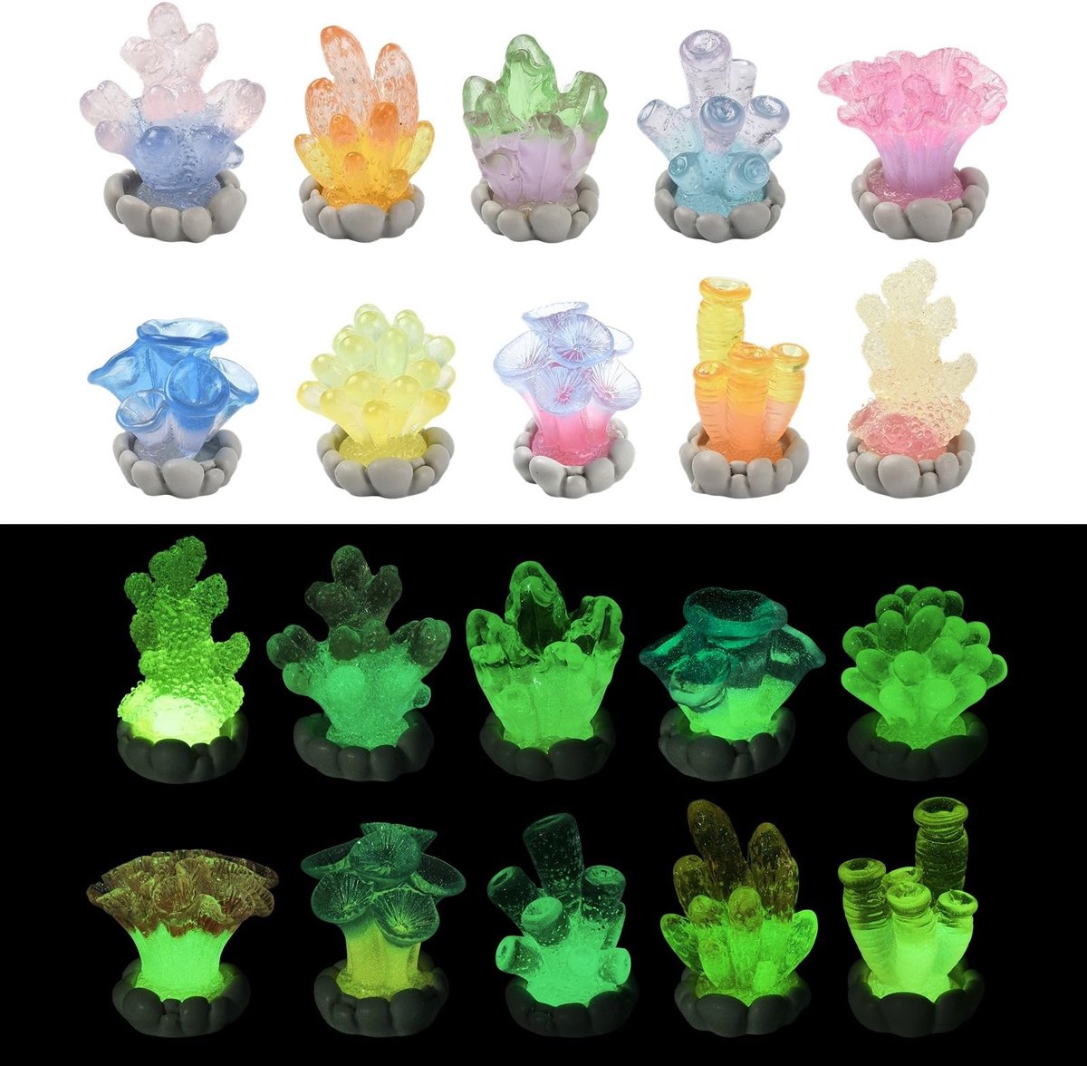 Elzusha - Set van 30 Luminous Resin Coral Figurines voor Aquarium Decoratie