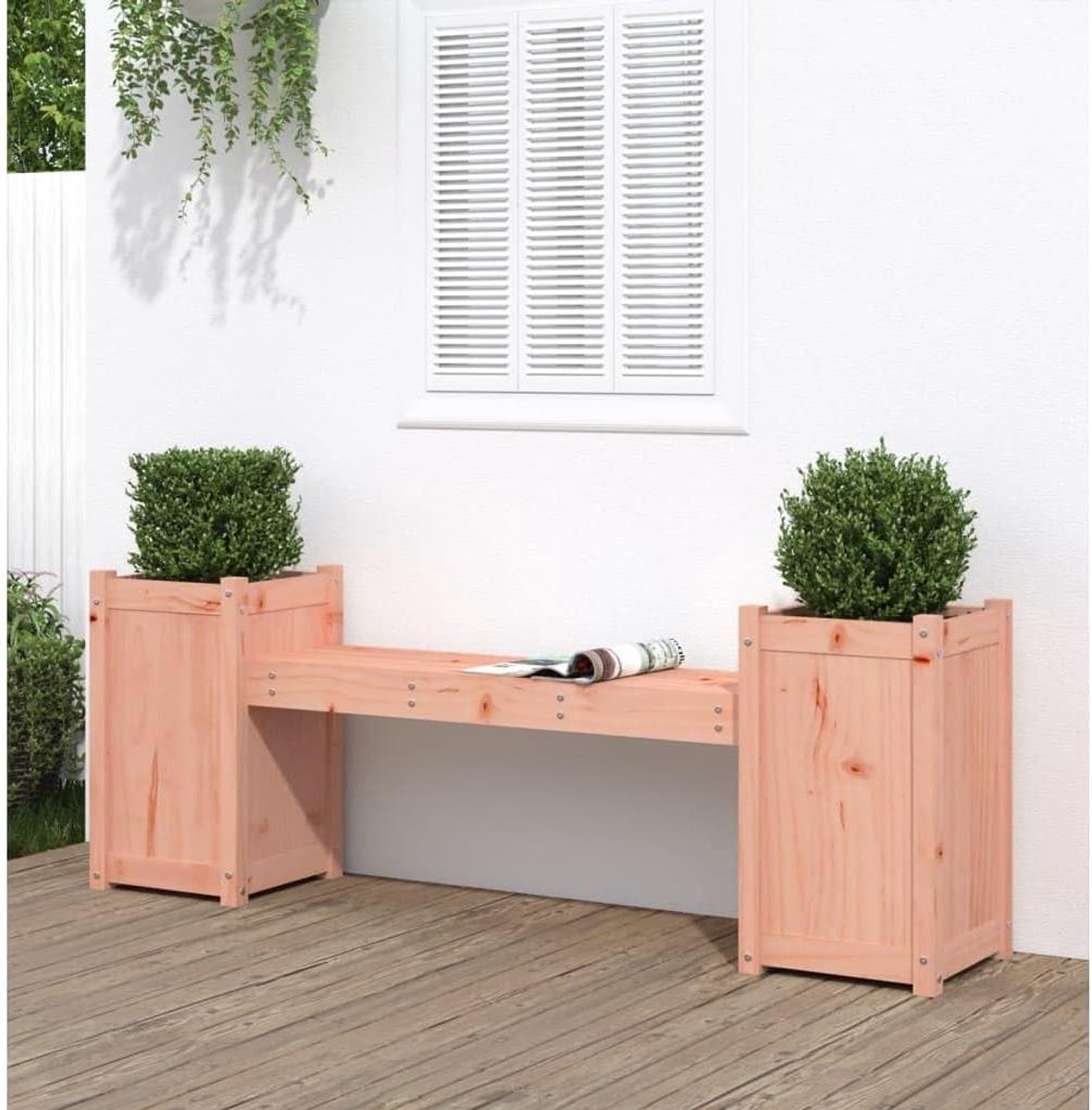 Tuinbank met plantenbakken - Zitbank buiten - Terras decoreren - 2-in-1 ontwerp - 180 cm lengte - Natuurlijk hout