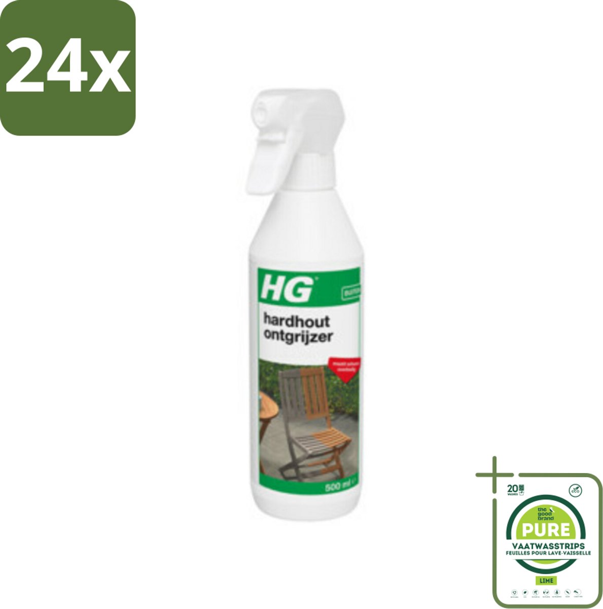 HG Hardhout Ontgrijzer 500 ml - Voordeelverpakking - 24 stuks - Hardhouten tuinmeubelen - Houtontgrijzer
