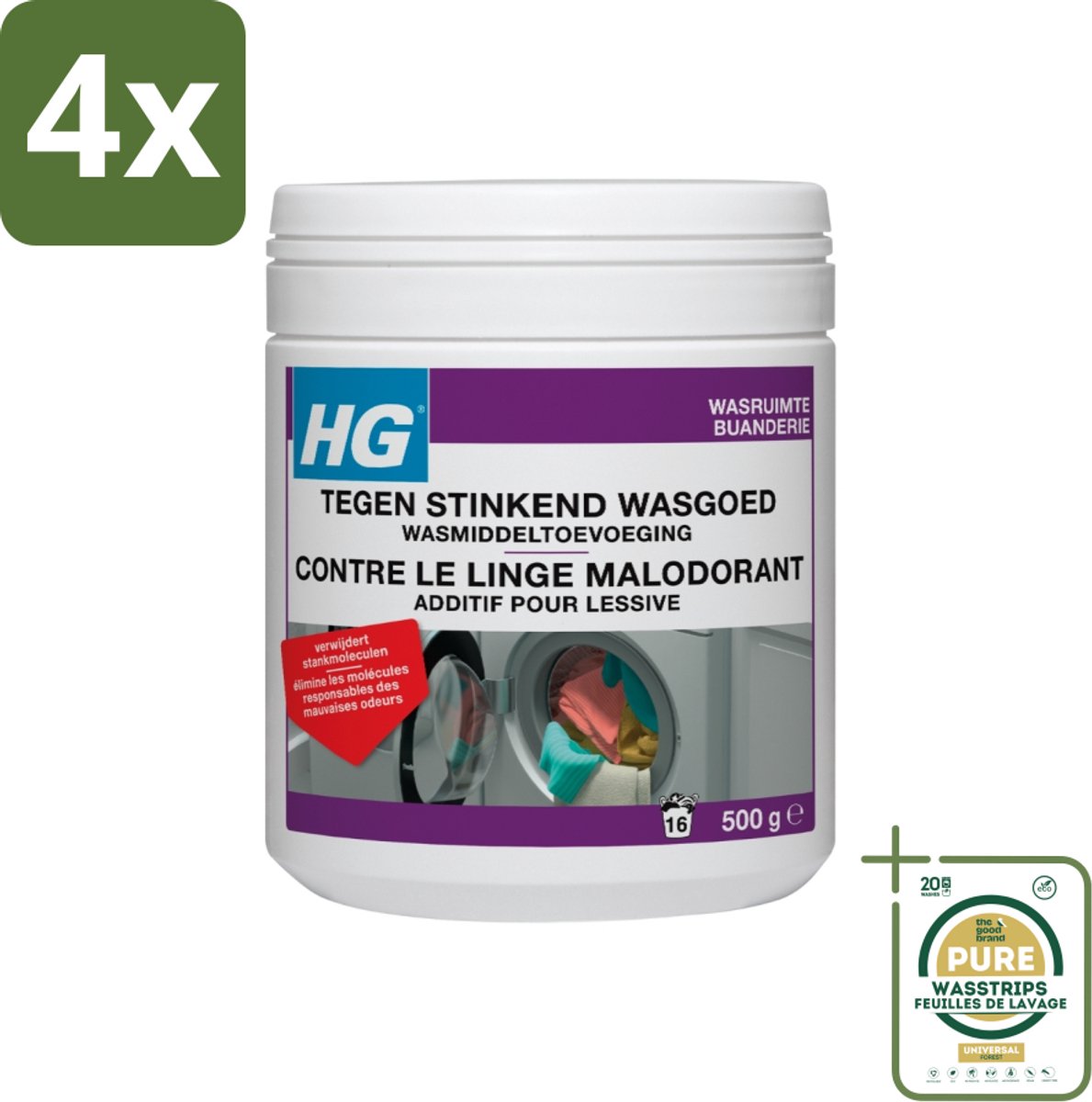 HG Tegen Stinkend Wasgoed Wasmiddeltoevoeging 500 gr - Voordeelverpakking - 4 stuks - Wasverfrisser - Wasmiddel toevoeging