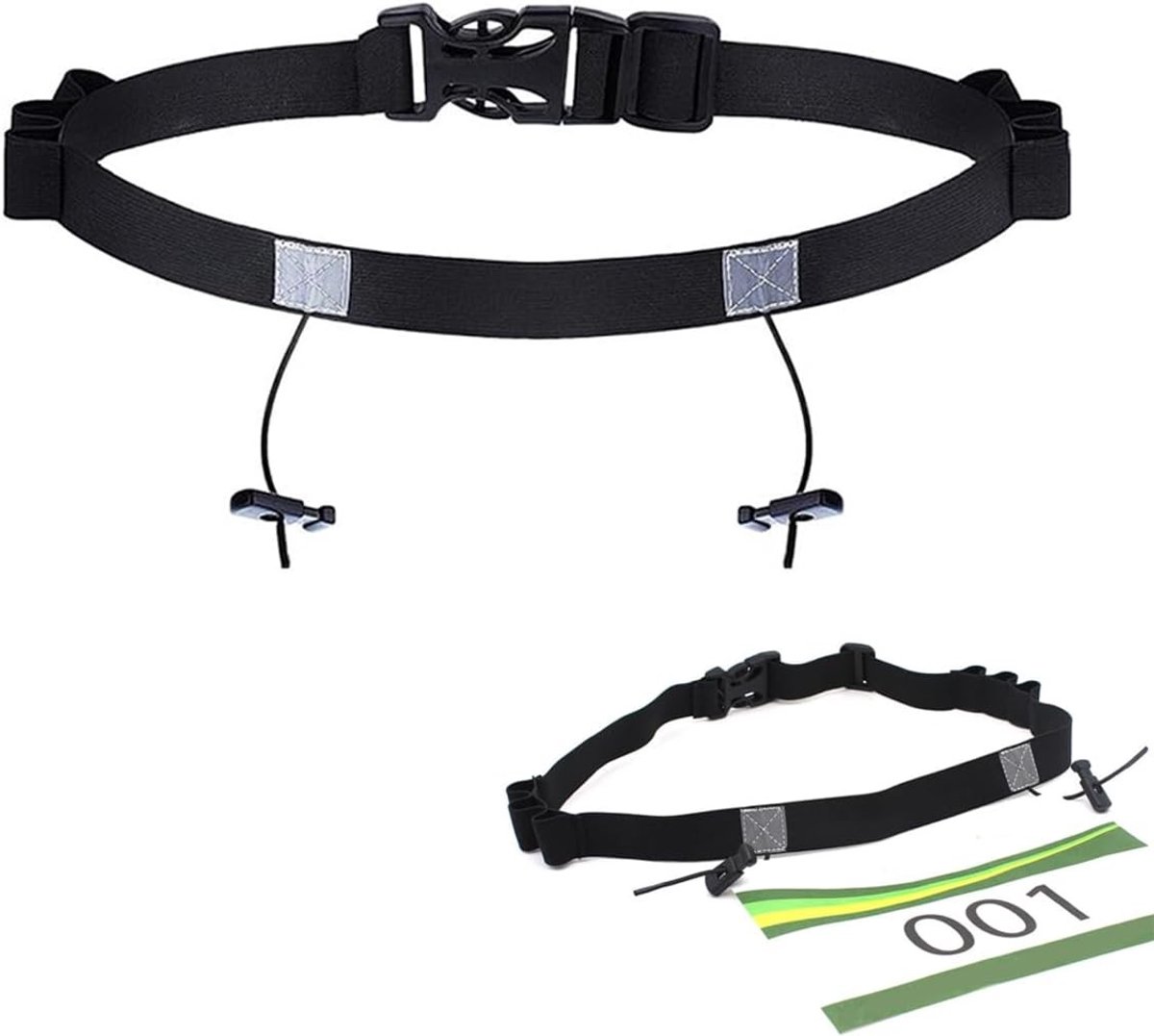 Verstelbare Startnummer Strap voor Triatlon en Marathon met 6 Gelhouders, 66-120 cm, Ideaal voor Hardlopen en Fietsen (Zwart)