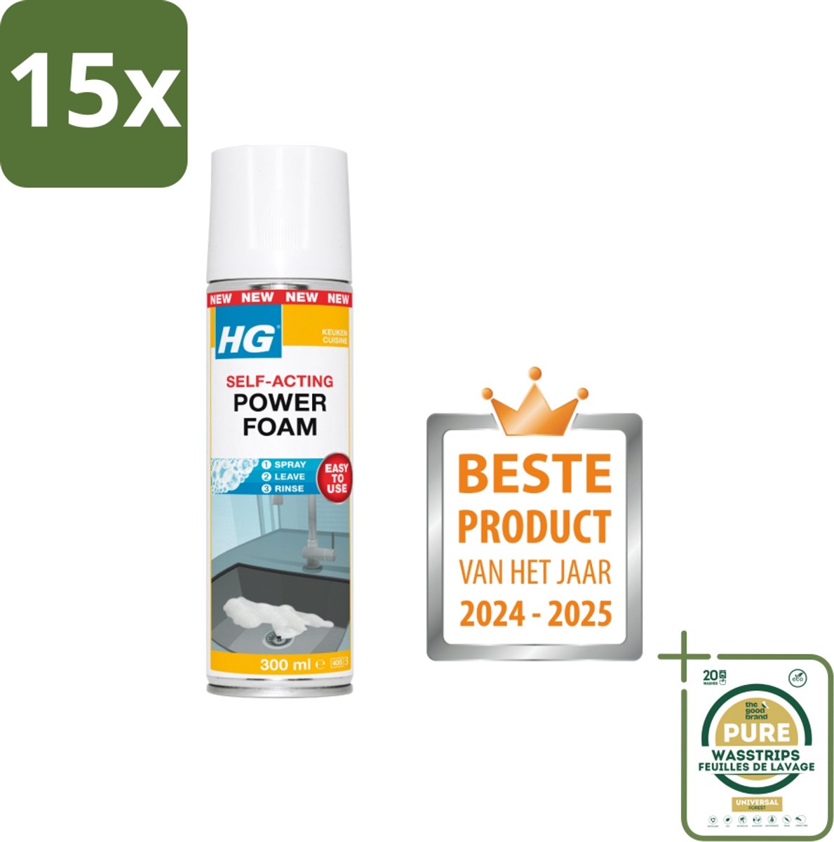 15 x HG - Power Foam Keuken - Vetoplossende Spray - 300 ml - Grootverpakking - Keuken Reinigen - Vet Oplossen - Keuken Hygiëne - Keuken Schoonmaken - Vetvrij Maken