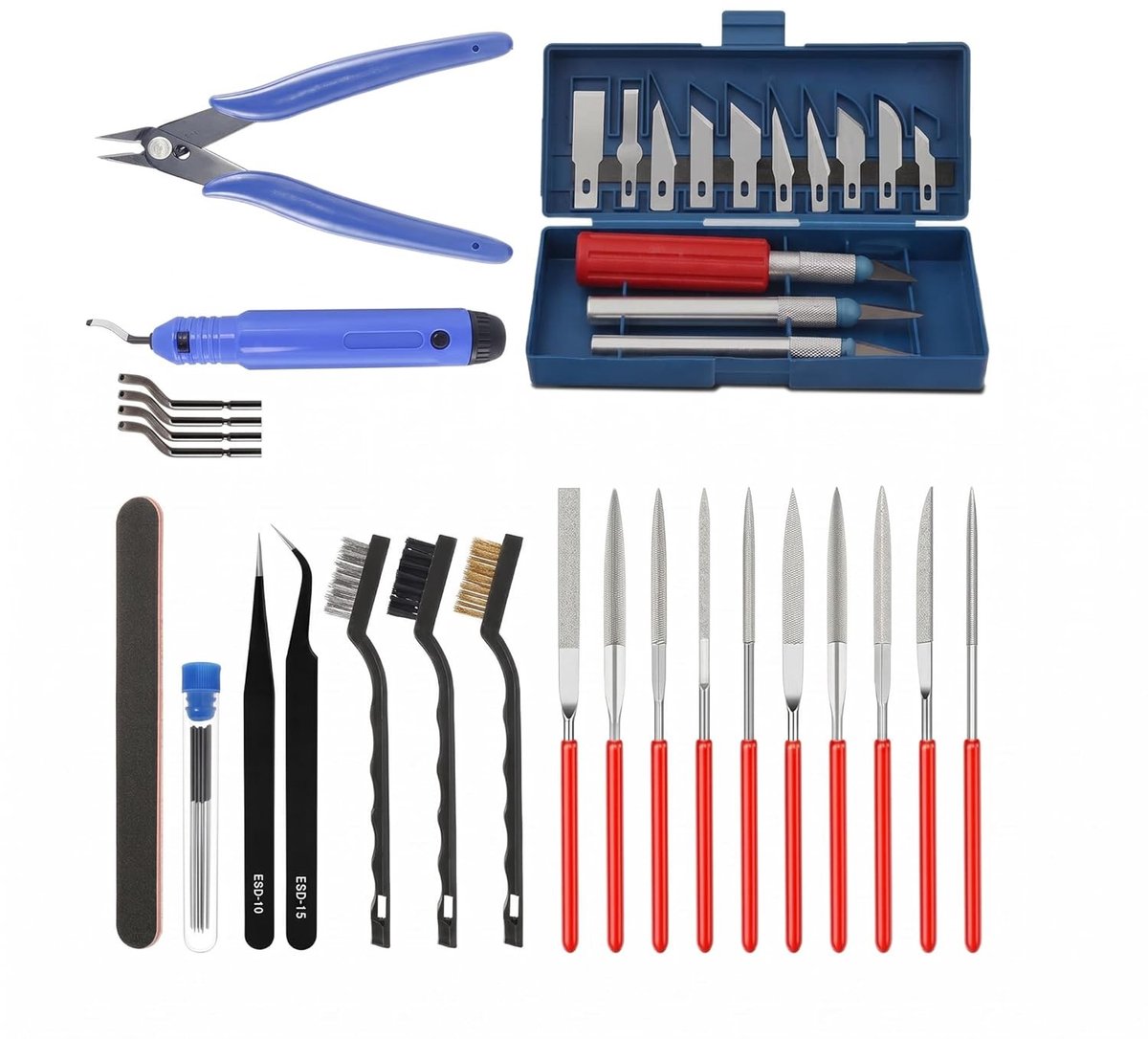 Complete 46-delige 3D-printgereedschapset met reinigingskit, deburrer, messen en metaalvijlen voor 3D-printeraccessoires, resin en FDM projecten