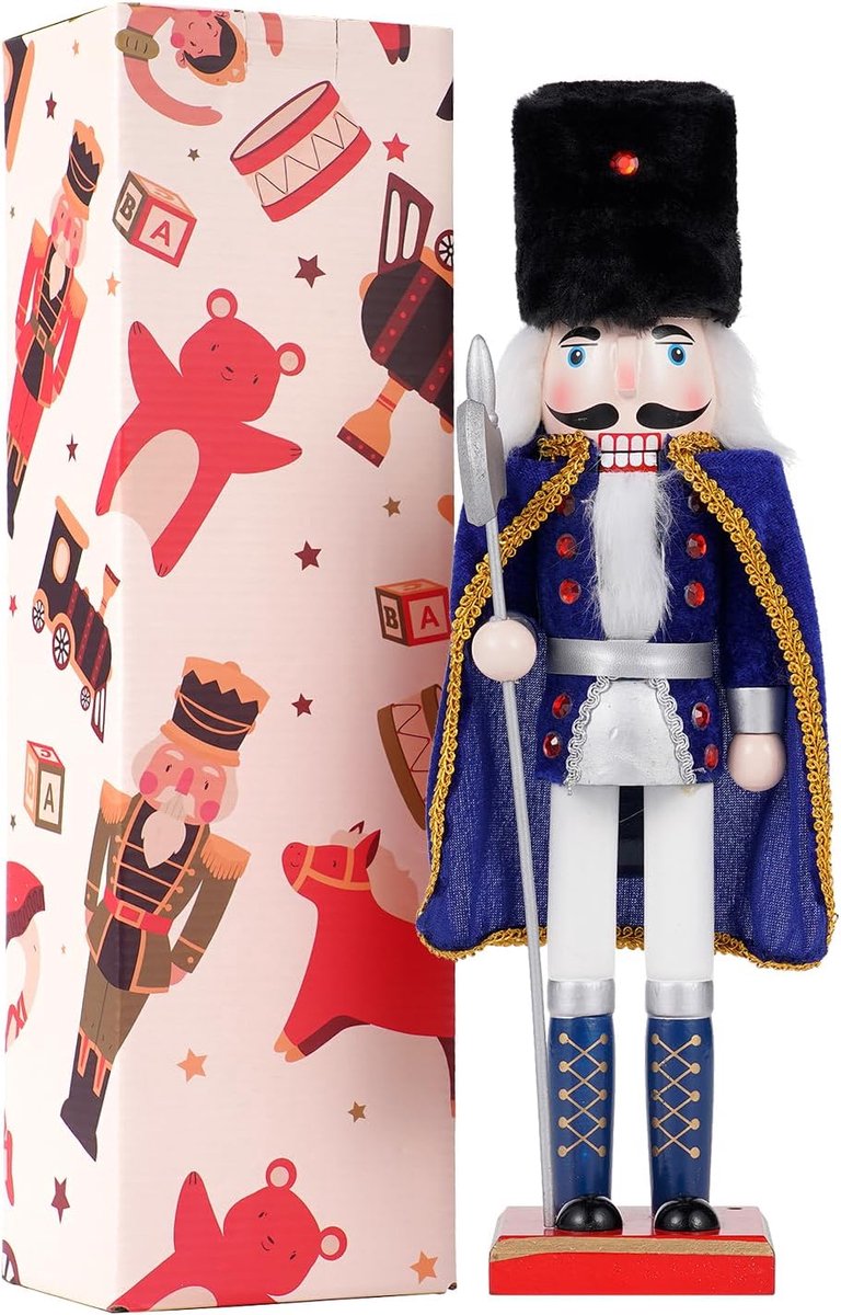 38 Cm Notenkraker Figuren,Hout,Notenkraker,Soldaten,Traditionele Kerst,Figuren Decoratie Van Grenenhout Voor Thuis,Kerstdecoratie, (Blauw)