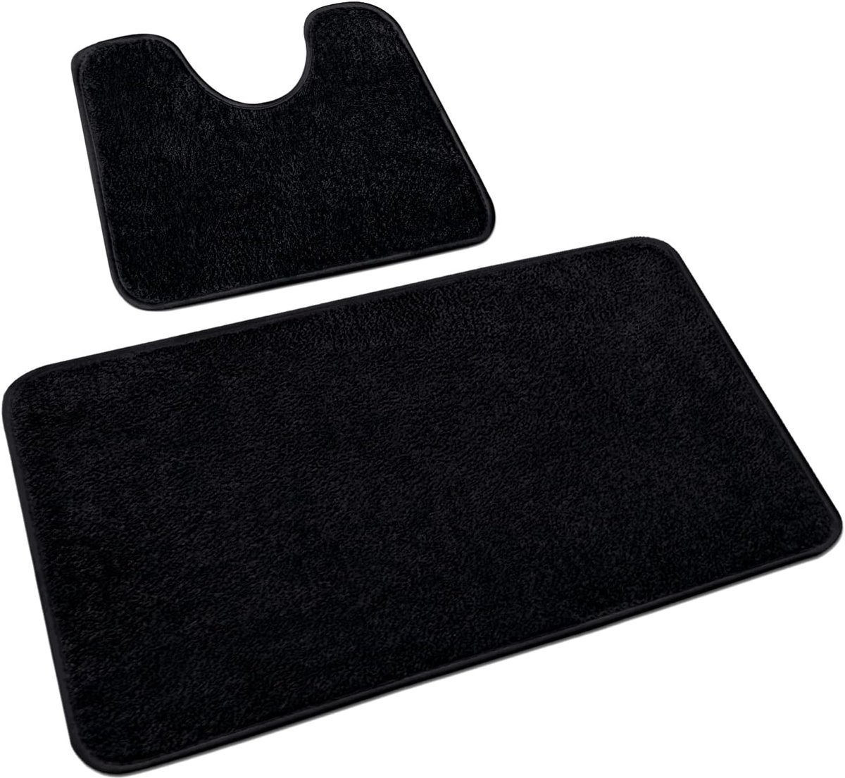2-delige badkamertapijtenset, zachte microvezel badkamermat en toilettapijt met uitsparing, antislip badmat, wasbaar, zwart, 50 x 80 cm + 50 x 40 cm