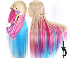 TopDirect 75 cm/29,5 inch cosmetologie kappers mannequin paspop synthetisch haar + haarstylingset + tafelklem