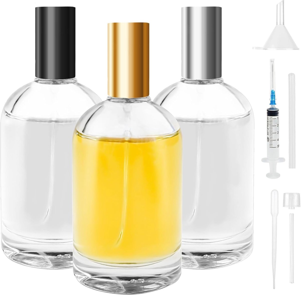 3 Stuks 100ml Parfumverstuiver, Navulbare Parfumverstuiver Perfume Travel Transparent met Accessoires Zoals Trechter, Draagbaar Verstuiverflesje Voor op Reis Voor Mannen en Vrouwen