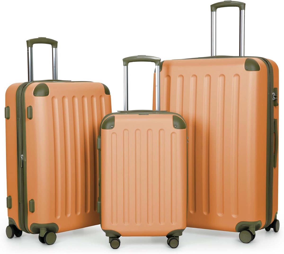 Kofferset 4 dubbele wielen, trolley-set, uitbreidbare reiskoffer, (S, M & L), abrikoos