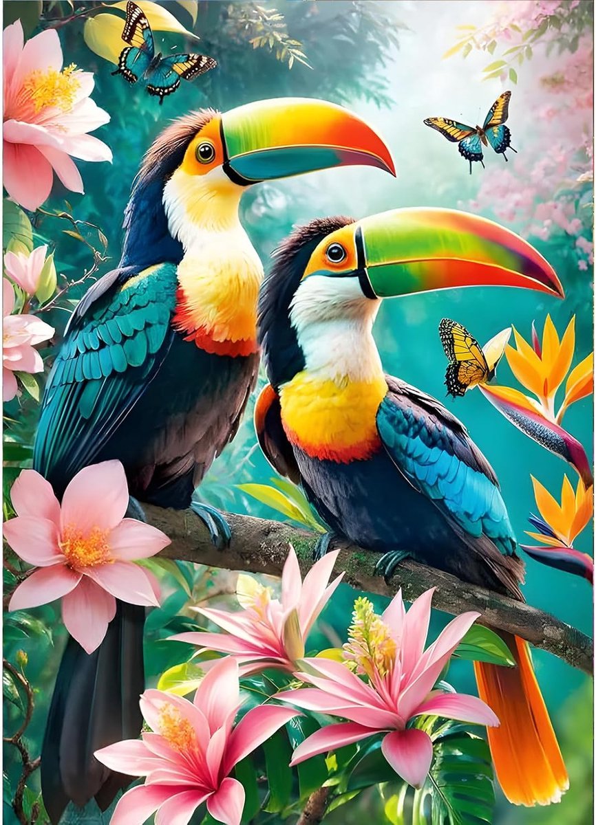 5D Tukan Diamond Painting Pictures DIY bloemen diamant art painting kits, toekan diamond painting set voor volwassenen beginners, mozaïek maken, vogels diamond painting voor woondecoratie, 30 x