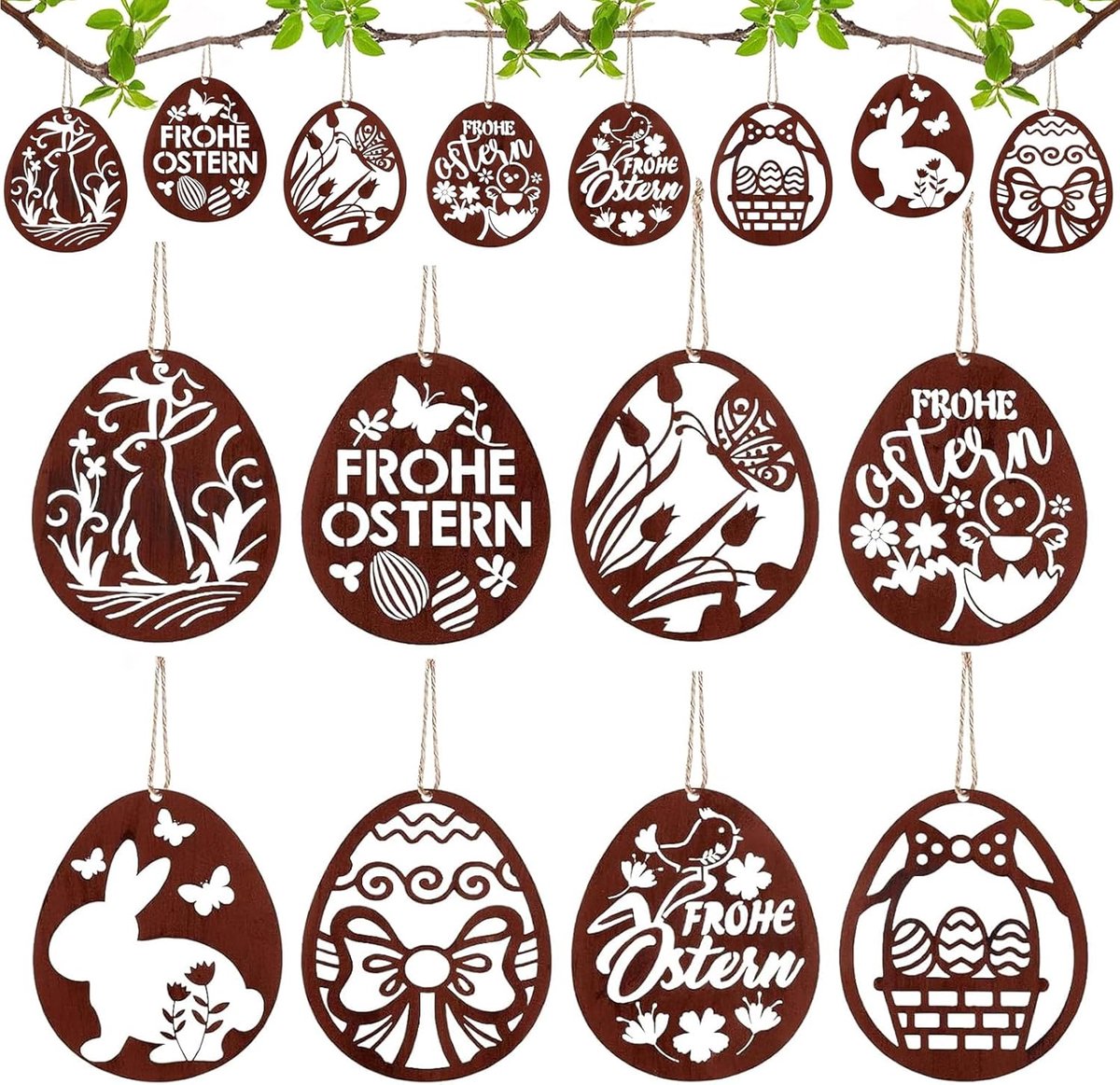 8 stuks paasbastelpakket, paashangers van hout, houten paashangers lenteknutselen kinderen, paasknutselset, paasversiering knutselen, pasen knutselen kinderen, houten hangers voor kinderen lente