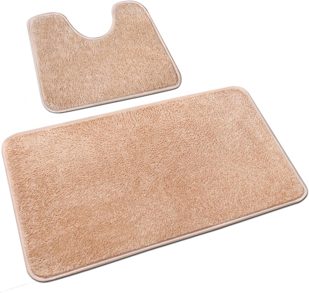 Badmat-set wasbare microvezel badkamermat-sets, 2-delige antislip badmatten voor badkamer van 50 x 80 cm en toilet van 50 x 40 cm, beige badkamervloerkleed