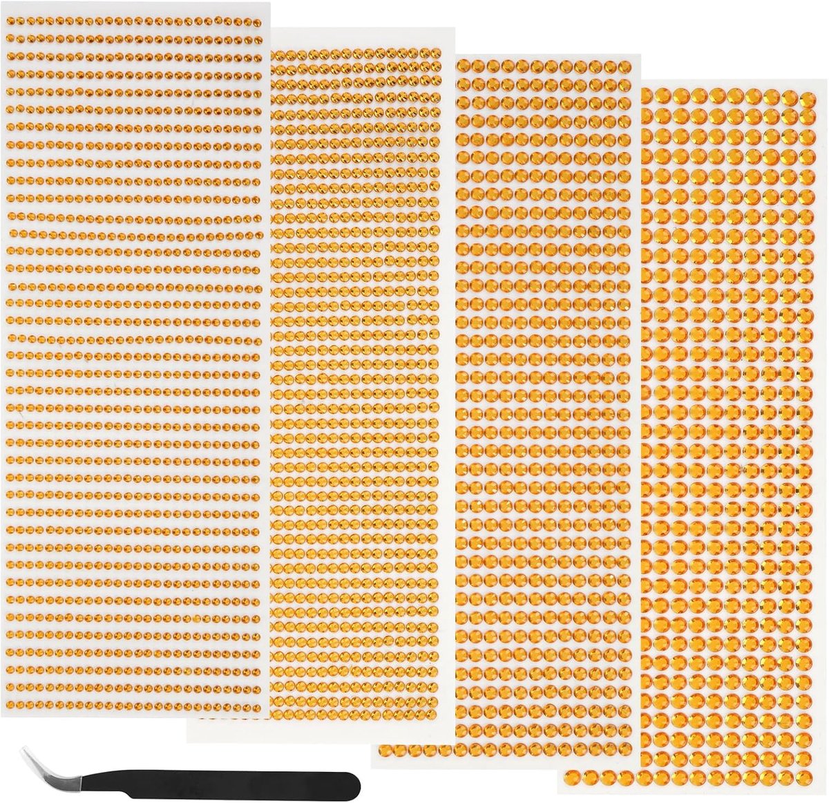 Strassteentjes, gouden glittersteentjes, zelfklevend, 3/4/5/6 mm ronde strassteentjes, met pincet voor kinderhandwerk, fotolijsten, wenskaarten, doe-het-zelf